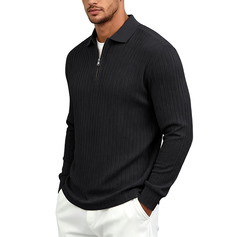 Clothes > Men's Clothing > Tops > Shirts  Autumn Men’s Checked Polo Shirt with a Lapel Collar, New Casual Style with a Zip Fastening and Long Sleeves