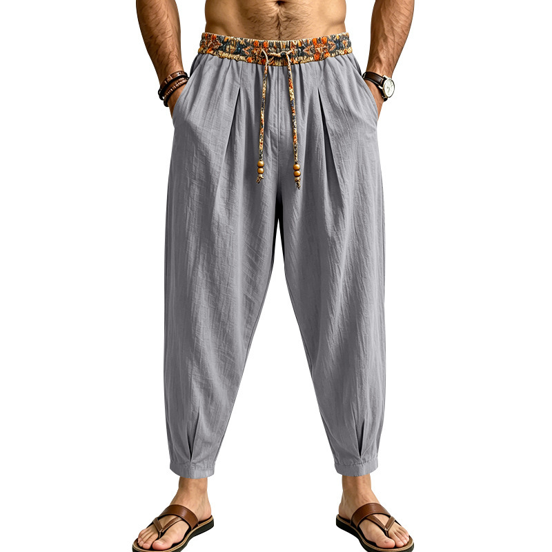 Clothes > Men's Clothing > Bottoms > Pants > Casual  Loose-fitting Straight-leg Linen Trousers for Men