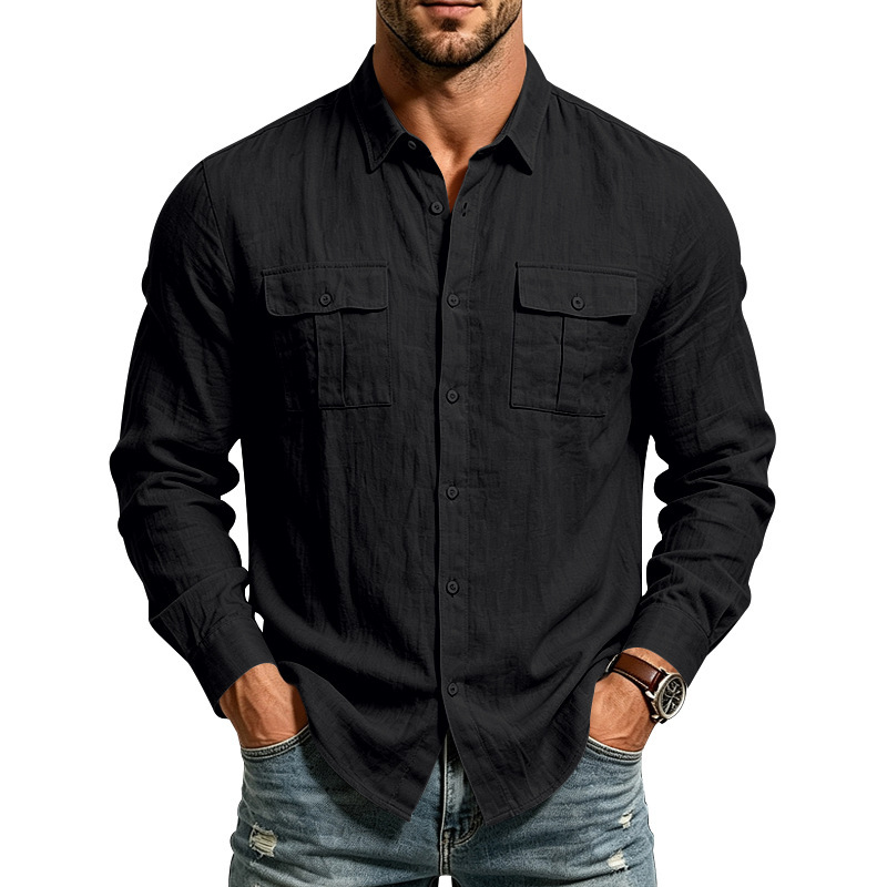 Clothes > Men's Clothing > Tops > Shirts Men’s Linen Shirt with a Clutch Collar and Long Sleeves in a ‘Spring-Autumn’ Style: Versatile and Breathable