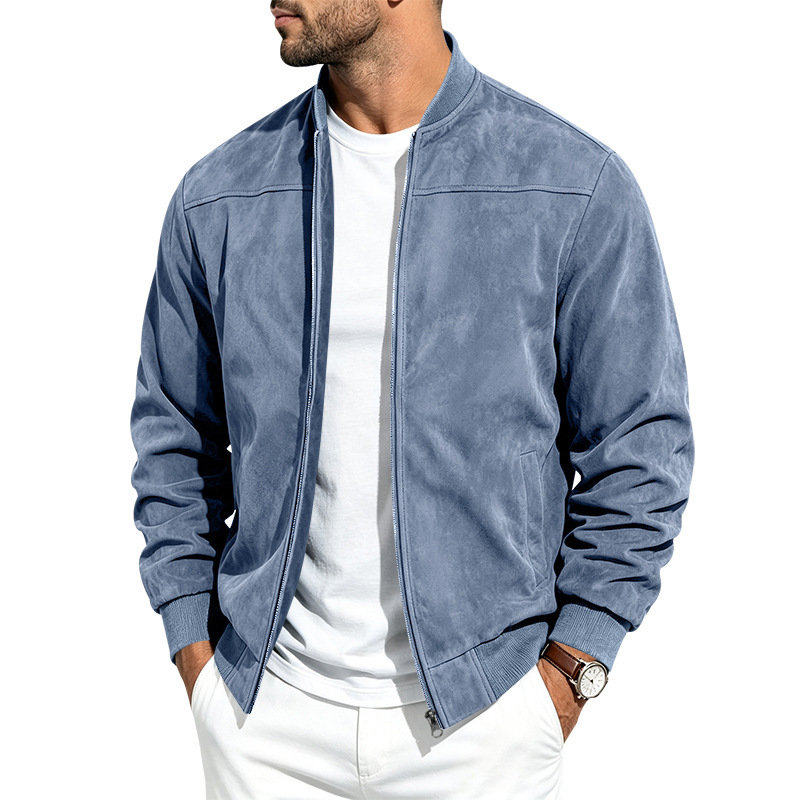 Clothes > Men's Clothing > Tops > Jackets & Coats New Men’s Autumn/Winter Versatile Casual Suede Jacket with Long Sleeves and a Zip Fastening for Active Leisure