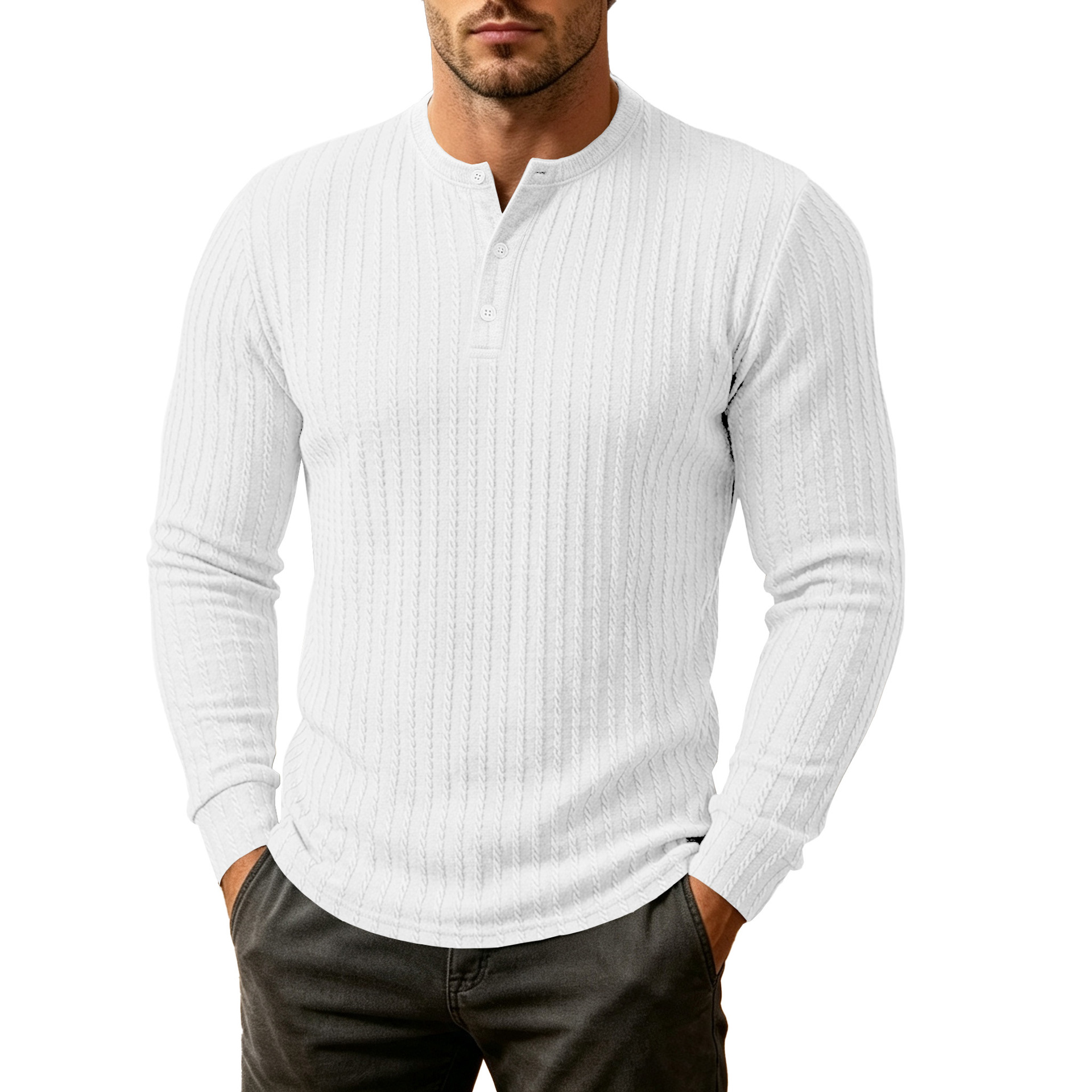 Clothes > Men's Clothing > Tops > Shirts  Men’s Loose-Fitting Long-Sleeved Knitted Shirt