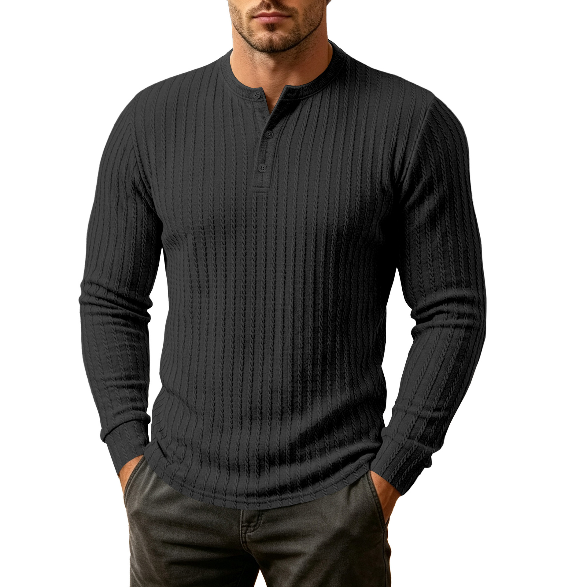 Clothes > Men's Clothing > Tops > Shirts  Men’s Loose-Fitting Long-Sleeved Knitted Shirt