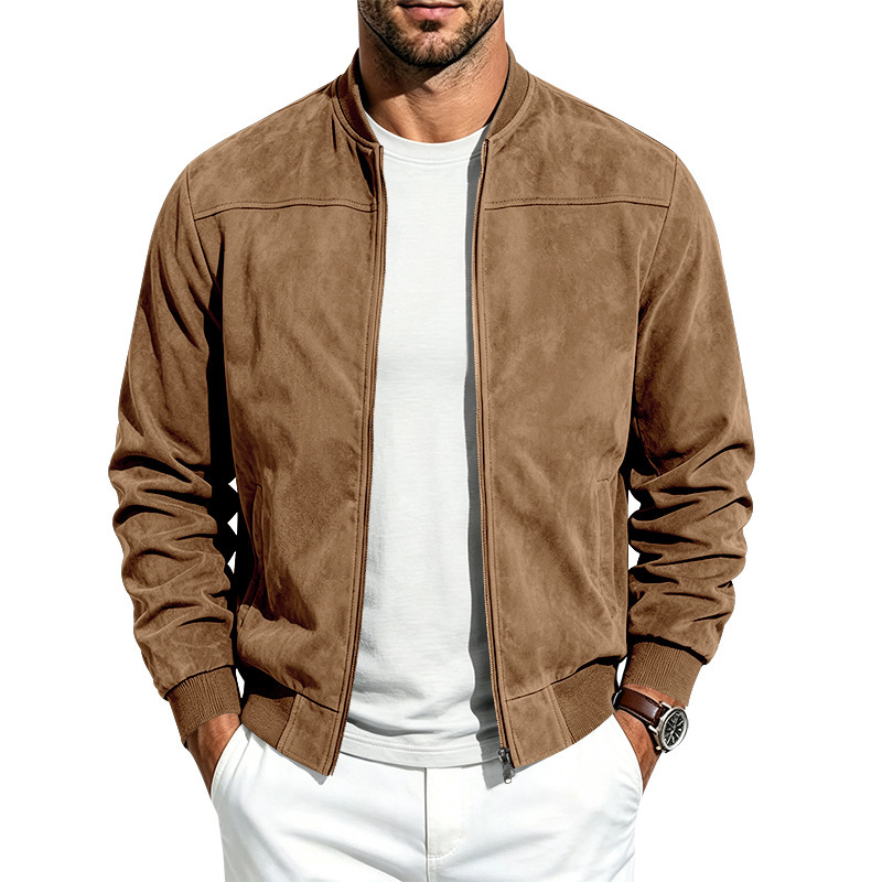 Clothes > Men's Clothing > Tops > Jackets & Coats New Men’s Autumn/Winter Versatile Casual Suede Jacket with Long Sleeves and a Zip Fastening for Active Leisure