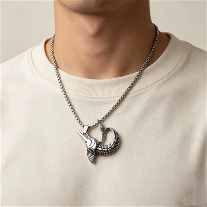 Fashion Accessories > Jewelry > Men Jewelry > Necklaces > Fashion Necklaces Punk Fish Shaped Necklace 60cm