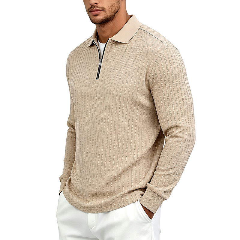 Clothes > Men's Clothing > Tops > Shirts  Autumn Men’s Checked Polo Shirt with a Lapel Collar, New Casual Style with a Zip Fastening and Long Sleeves