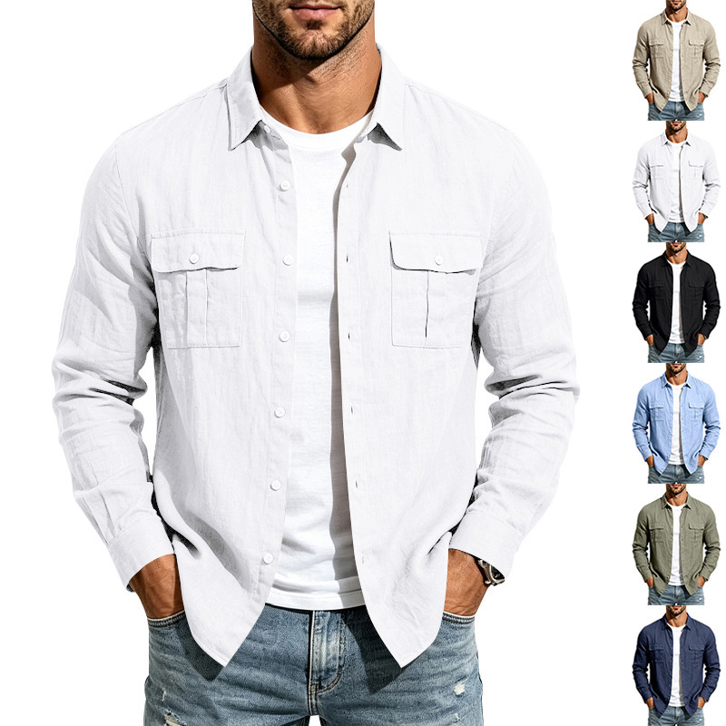 Clothes > Men's Clothing > Tops > Shirts Men’s Linen Shirt with a Clutch Collar and Long Sleeves in a ‘Spring-Autumn’ Style: Versatile and Breathable