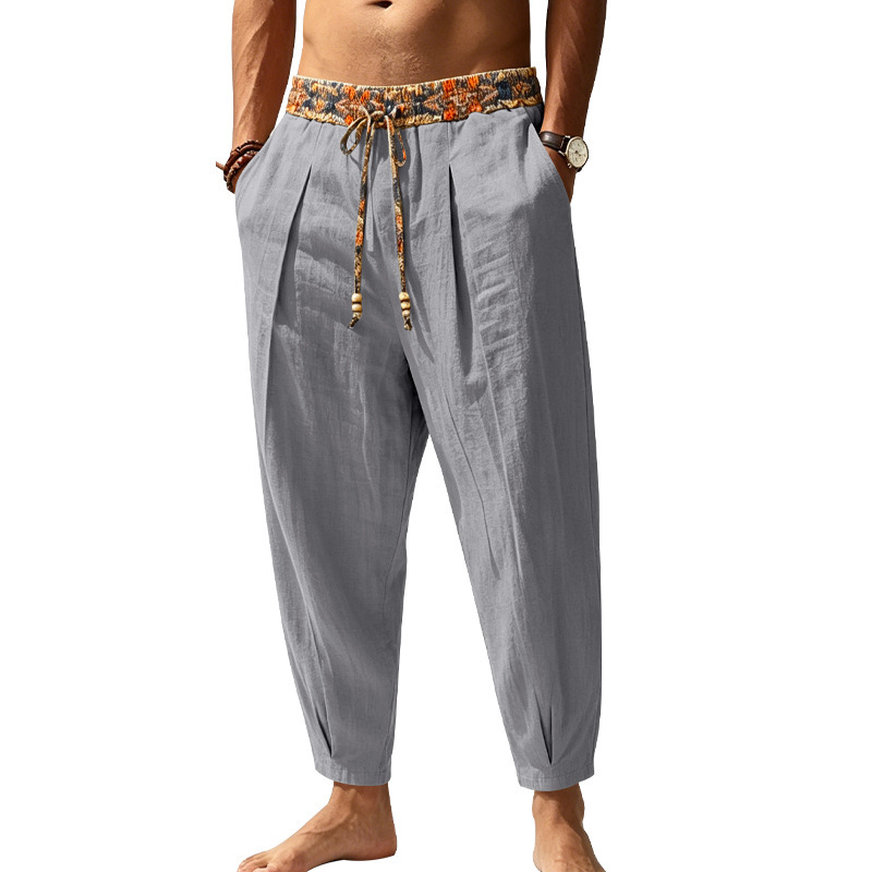Clothes > Men's Clothing > Bottoms > Pants > Casual  Loose-fitting Straight-leg Linen Trousers for Men
