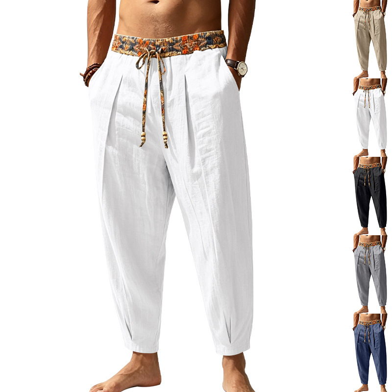 Clothes > Men's Clothing > Bottoms > Pants > Casual  Loose-fitting Straight-leg Linen Trousers for Men