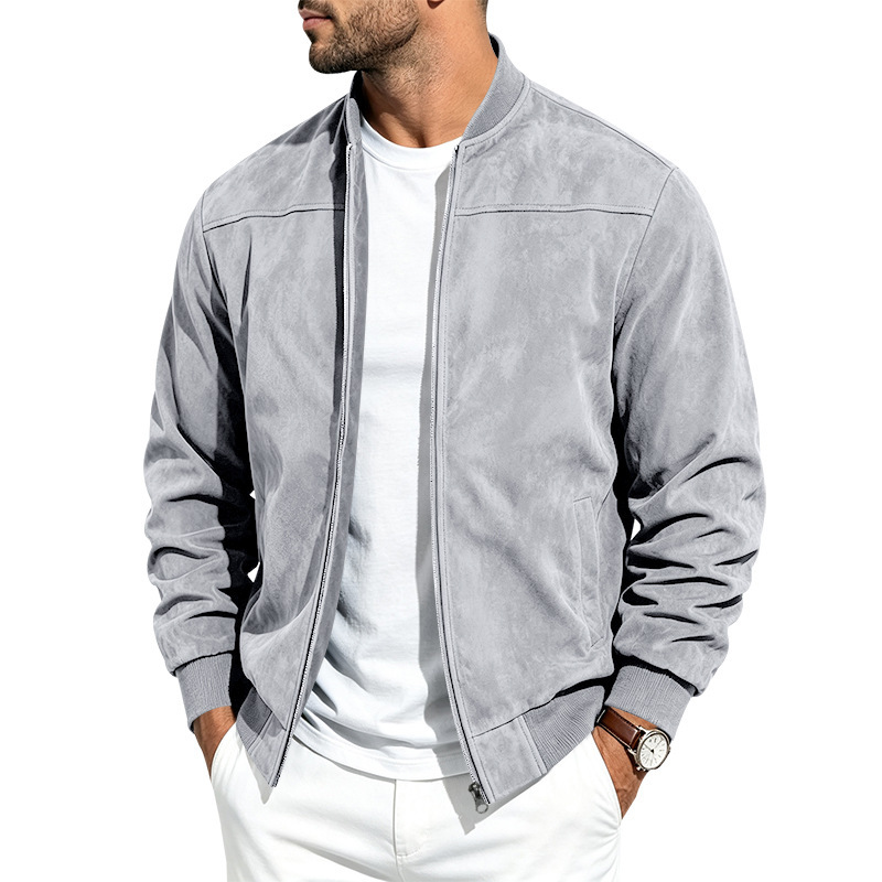Clothes > Men's Clothing > Tops > Jackets & Coats New Men’s Autumn/Winter Versatile Casual Suede Jacket with Long Sleeves and a Zip Fastening for Active Leisure