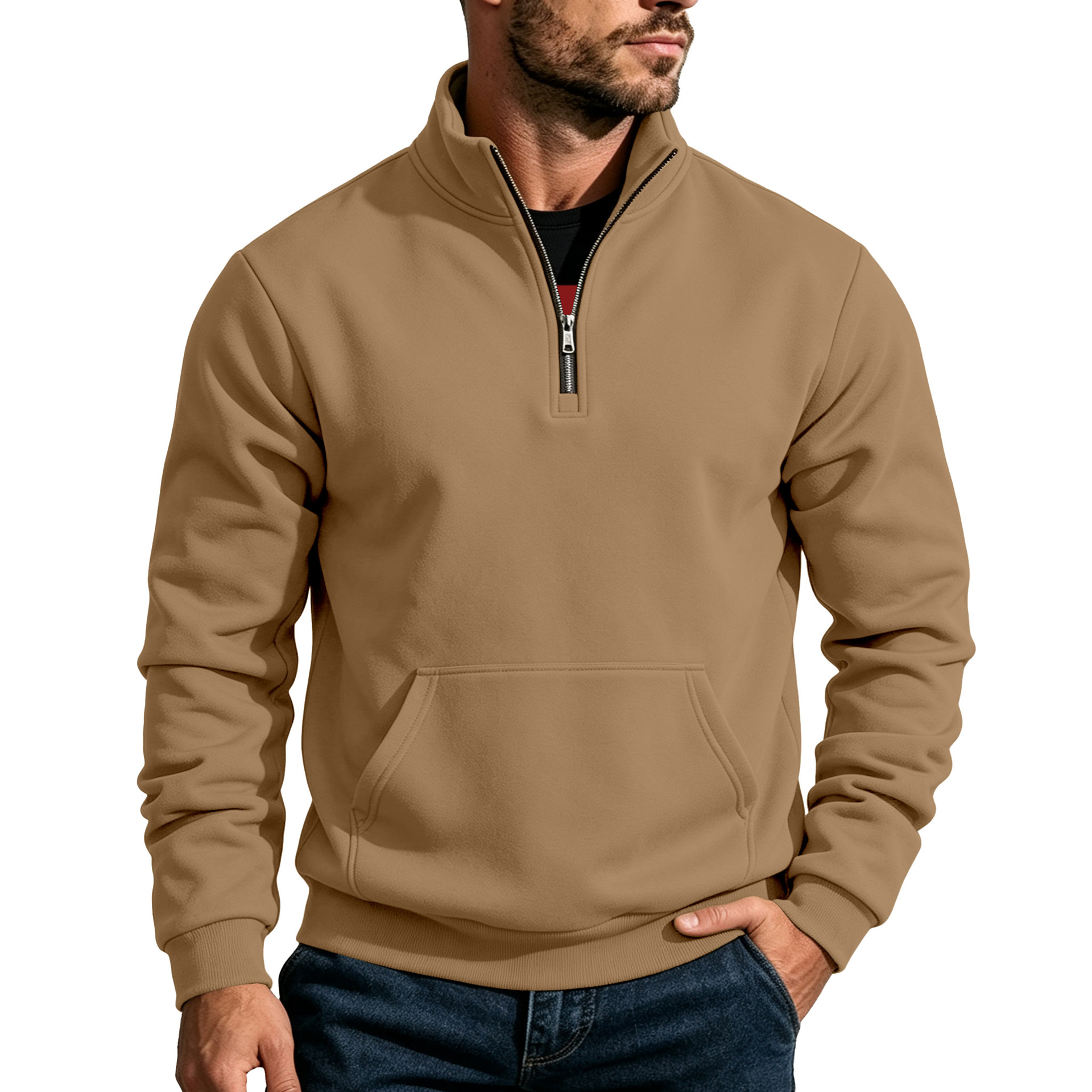 Clothes > Men's Clothing > Tops > Sweatshirts & Hoodies Men’s Autumn/Winter Relaxed-Fit Casual Hoodie with a High Collar and Insulated Long Sleeves