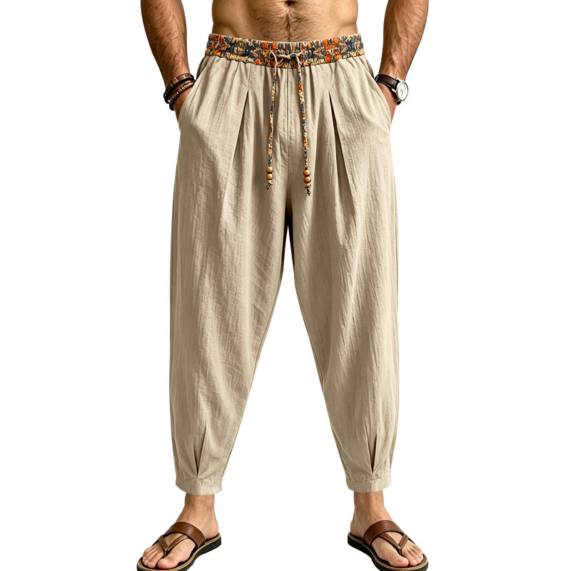 Clothes > Men's Clothing > Bottoms > Pants > Casual  Loose-fitting Straight-leg Linen Trousers for Men