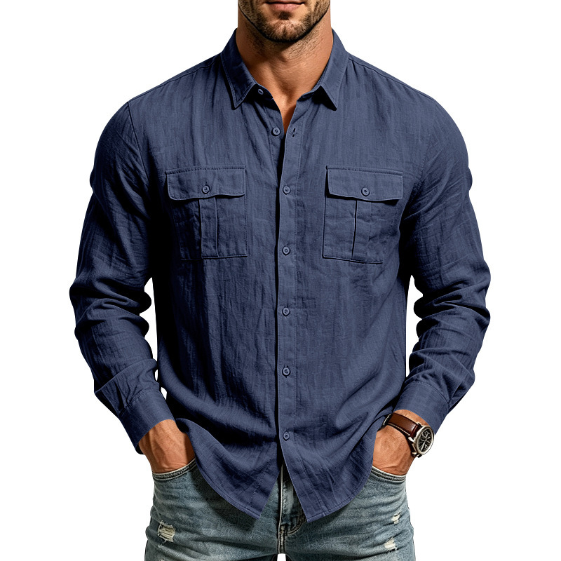 Clothes > Men's Clothing > Tops > Shirts Men’s Linen Shirt with a Clutch Collar and Long Sleeves in a ‘Spring-Autumn’ Style: Versatile and Breathable