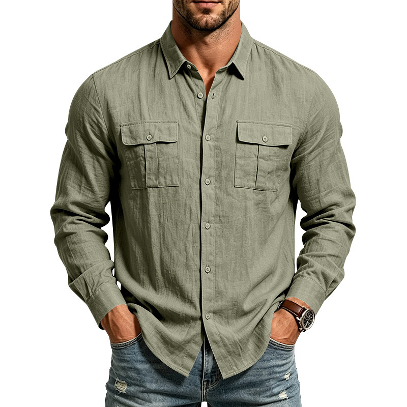 Clothes > Men's Clothing > Tops > Shirts Men’s Linen Shirt with a Clutch Collar and Long Sleeves in a ‘Spring-Autumn’ Style: Versatile and Breathable