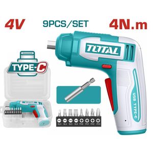 Total 4Volts 4N.m 9Pcs Set Cordless Screwdriver with 1/4" Hex Shank