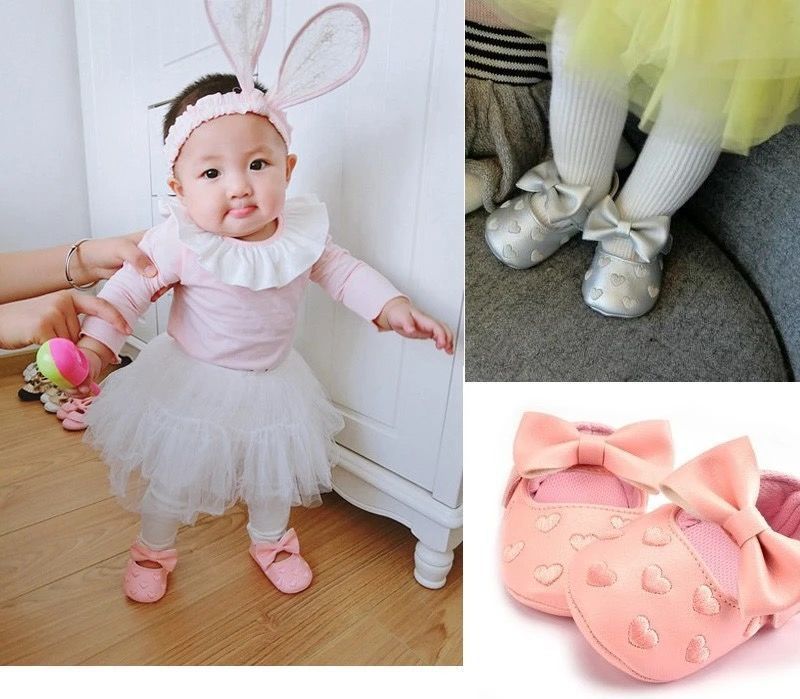 Baby Girls Indoor First Walker Shoes 0-18 Months Soft Cotton Sole Non-Slip Bowknot Embroidery Hook & Loop Booties