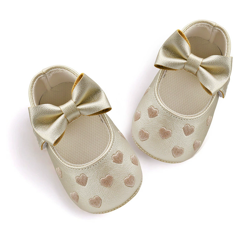Baby Girls Indoor First Walker Shoes 0-18 Months Soft Cotton Sole Non-Slip Bowknot Embroidery Hook & Loop Booties