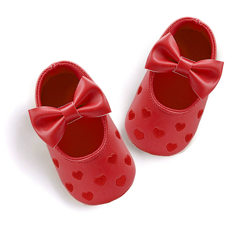 Baby Girls Indoor First Walker Shoes 0-18 Months Soft Cotton Sole Non-Slip Bowknot Embroidery Hook & Loop Booties
