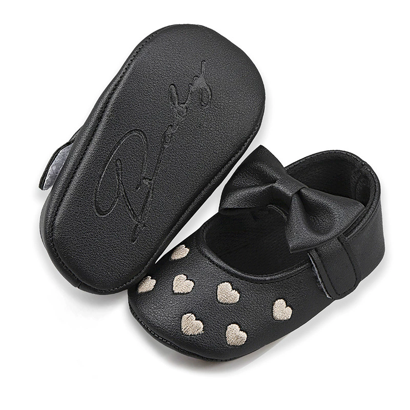 Baby Girls Indoor First Walker Shoes 0-18 Months Soft Cotton Sole Non-Slip Bowknot Embroidery Hook & Loop Booties