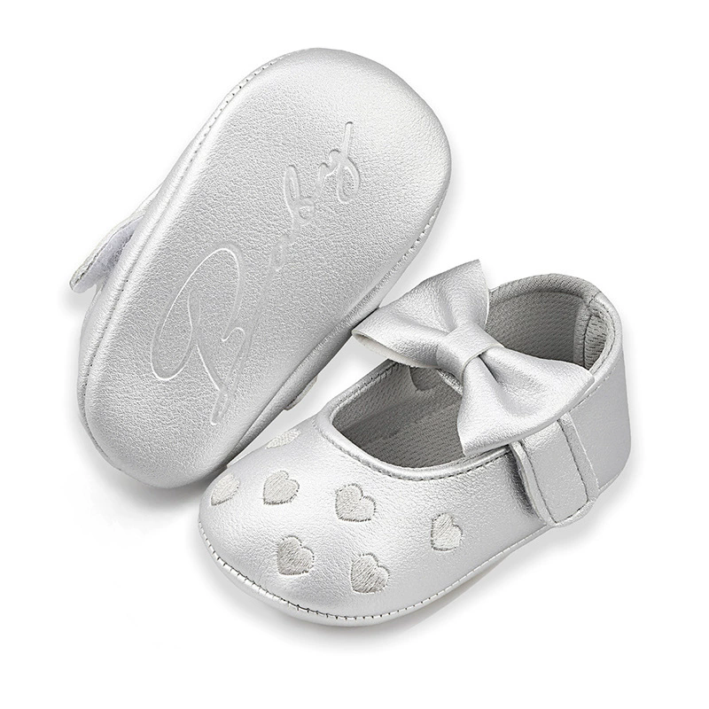 Baby Girls Indoor First Walker Shoes 0-18 Months Soft Cotton Sole Non-Slip Bowknot Embroidery Hook & Loop Booties