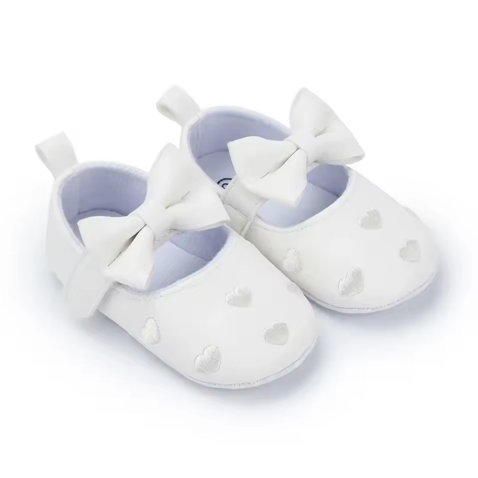 Baby Girls Indoor First Walker Shoes 0-18 Months Soft Cotton Sole Non-Slip Bowknot Embroidery Hook & Loop Booties