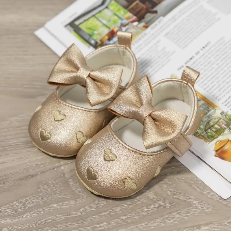 Baby Girls Indoor First Walker Shoes 0-18 Months Soft Cotton Sole Non-Slip Bowknot Embroidery Hook & Loop Booties
