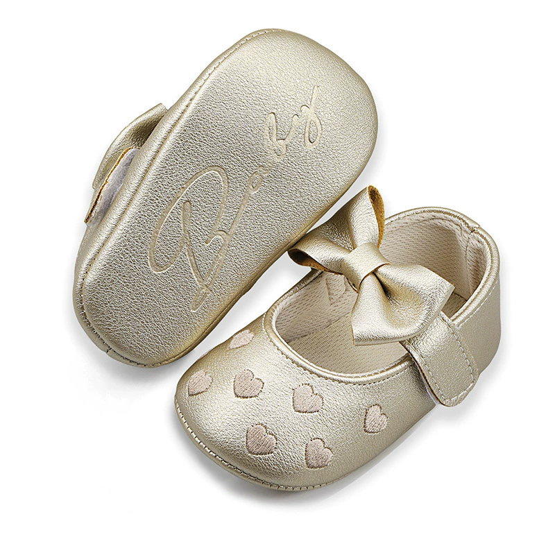 Baby Girls Indoor First Walker Shoes 0-18 Months Soft Cotton Sole Non-Slip Bowknot Embroidery Hook & Loop Booties