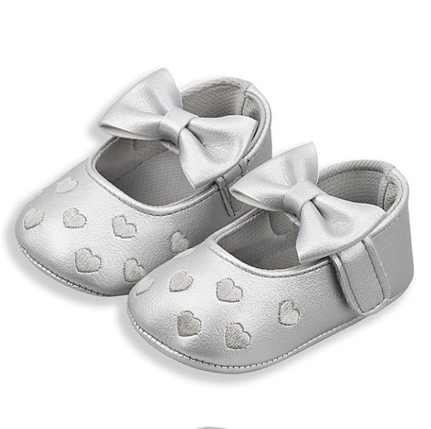 Baby Girls Indoor First Walker Shoes 0-18 Months Soft Cotton Sole Non-Slip Bowknot Embroidery Hook & Loop Booties