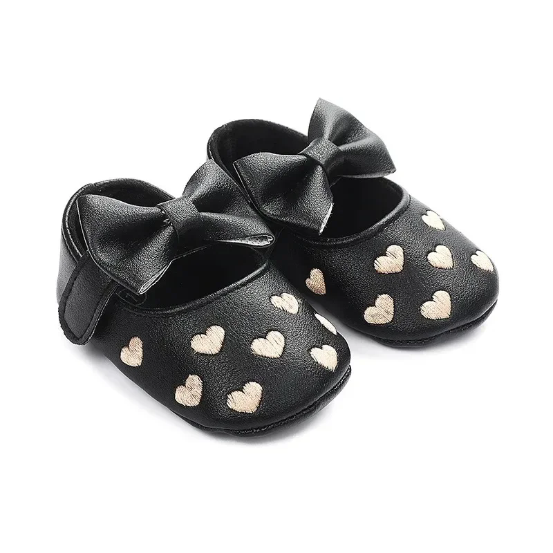 Baby Girls Indoor First Walker Shoes 0-18 Months Soft Cotton Sole Non-Slip Bowknot Embroidery Hook & Loop Booties