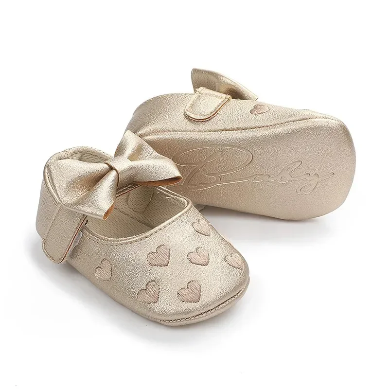Baby Girls Indoor First Walker Shoes 0-18 Months Soft Cotton Sole Non-Slip Bowknot Embroidery Hook & Loop Booties