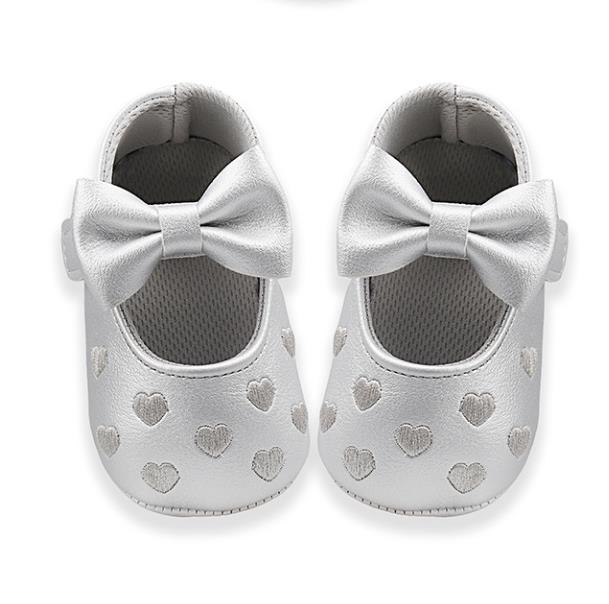 Baby Girls Indoor First Walker Shoes 0-18 Months Soft Cotton Sole Non-Slip Bowknot Embroidery Hook & Loop Booties