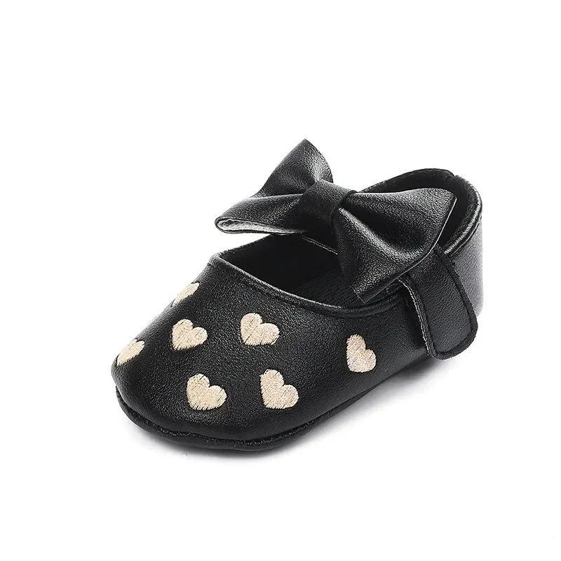 Baby Girls Indoor First Walker Shoes 0-18 Months Soft Cotton Sole Non-Slip Bowknot Embroidery Hook & Loop Booties