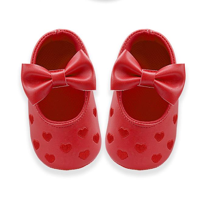 Baby Girls Indoor First Walker Shoes 0-18 Months Soft Cotton Sole Non-Slip Bowknot Embroidery Hook & Loop Booties