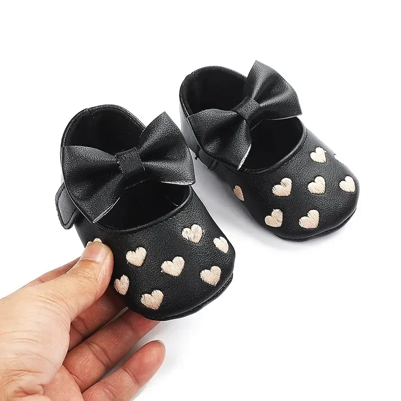 Baby Girls Indoor First Walker Shoes 0-18 Months Soft Cotton Sole Non-Slip Bowknot Embroidery Hook & Loop Booties