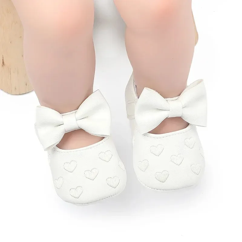 Baby Girls Indoor First Walker Shoes 0-18 Months Soft Cotton Sole Non-Slip Bowknot Embroidery Hook & Loop Booties