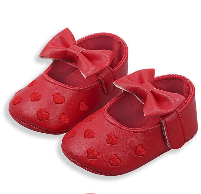 Baby Girls Indoor First Walker Shoes 0-18 Months Soft Cotton Sole Non-Slip Bowknot Embroidery Hook & Loop Booties
