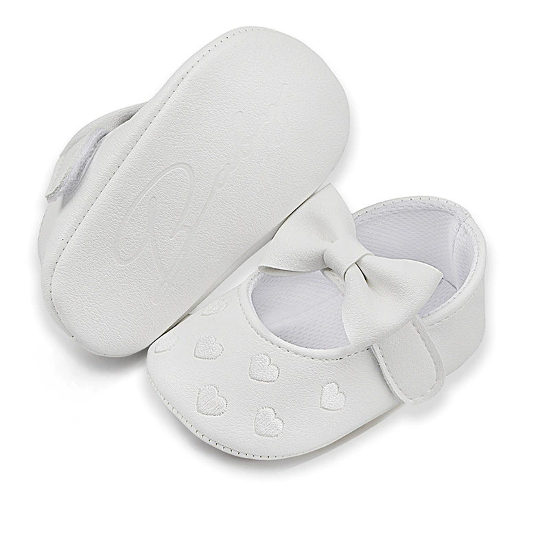 Baby Girls Indoor First Walker Shoes 0-18 Months Soft Cotton Sole Non-Slip Bowknot Embroidery Hook & Loop Booties