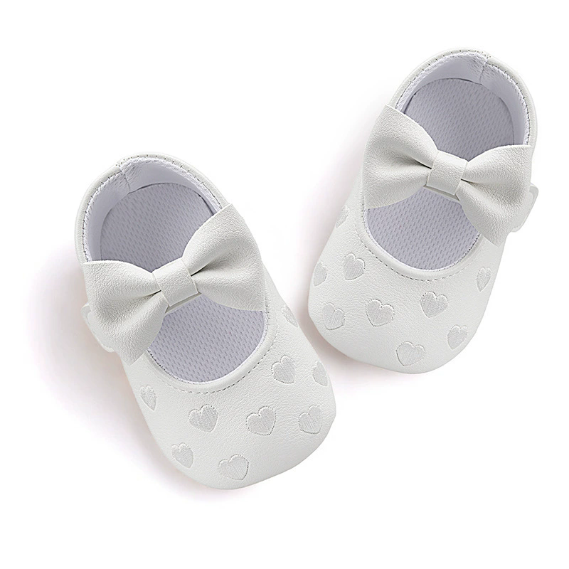 Baby Girls Indoor First Walker Shoes 0-18 Months Soft Cotton Sole Non-Slip Bowknot Embroidery Hook & Loop Booties