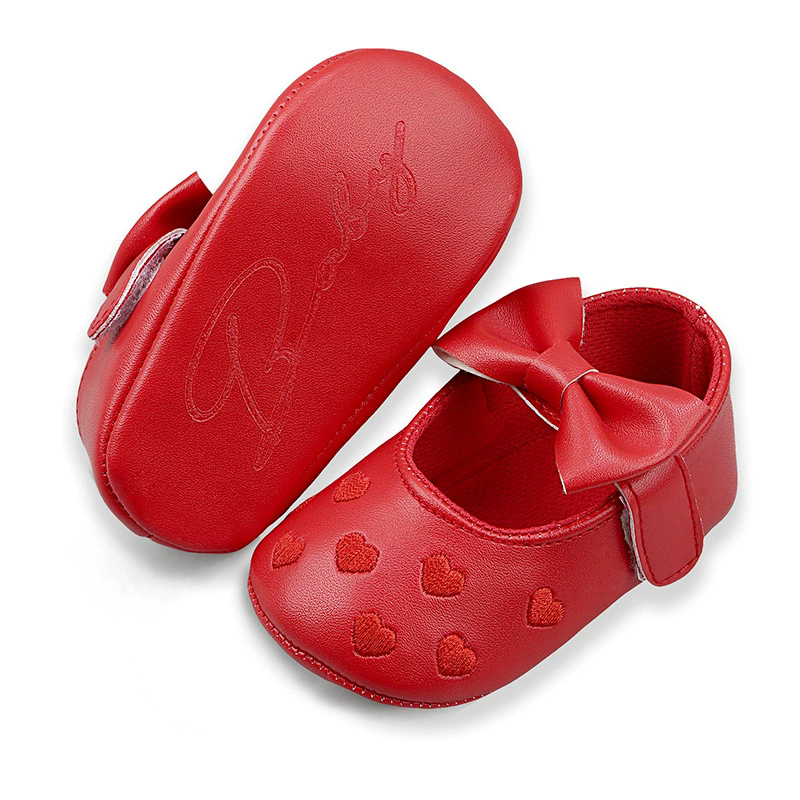 Baby Girls Indoor First Walker Shoes 0-18 Months Soft Cotton Sole Non-Slip Bowknot Embroidery Hook & Loop Booties