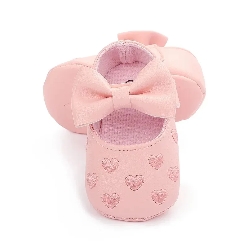 Baby Girls Indoor First Walker Shoes 0-18 Months Soft Cotton Sole Non-Slip Bowknot Embroidery Hook & Loop Booties