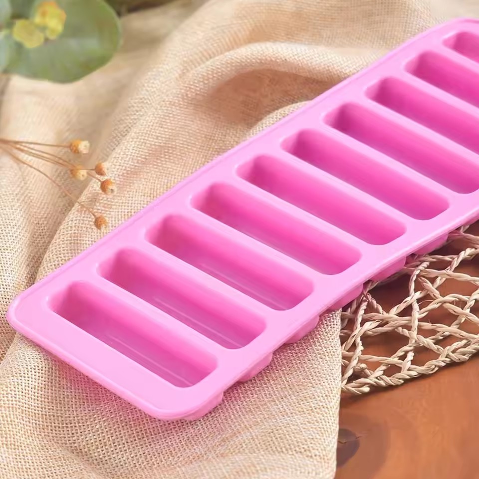 10 Grids Long Stick Ice Tray Non-Stick Easy Release Push Popsicle Out Cylinder Silicone Ice Cube Mould Tray Jelly Chocolate Mold
