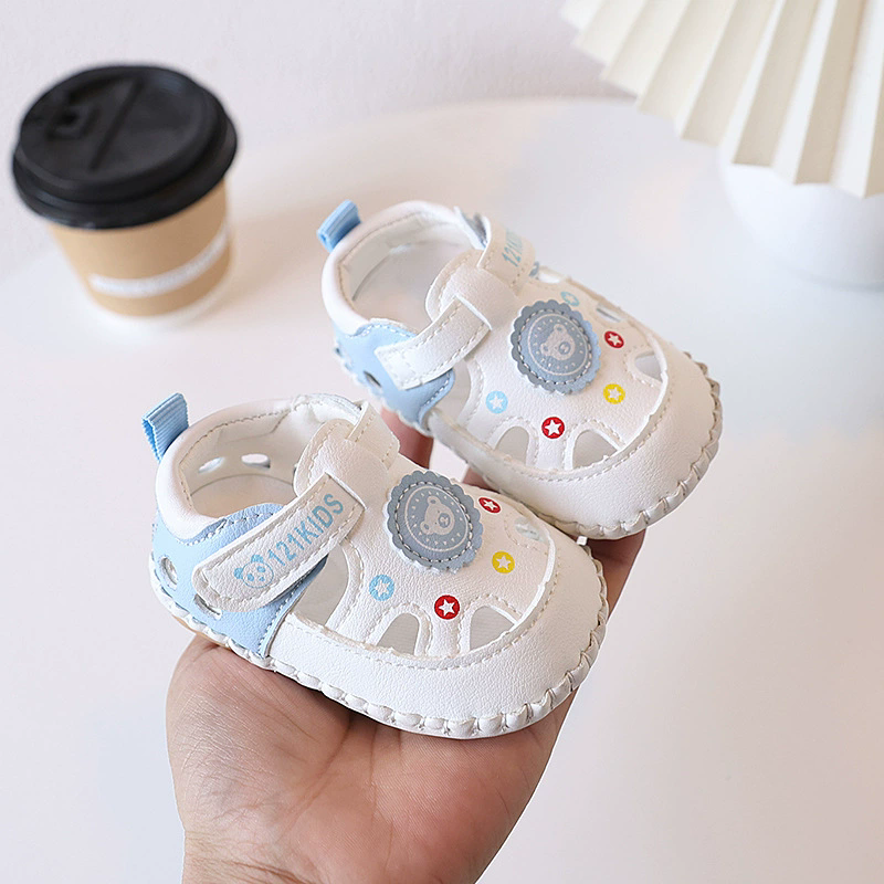 Summer 0-1 year old baby 6-12 month old baby walking shoes with soft rubber sole, anti slip hollow toe, no drop heel sandals