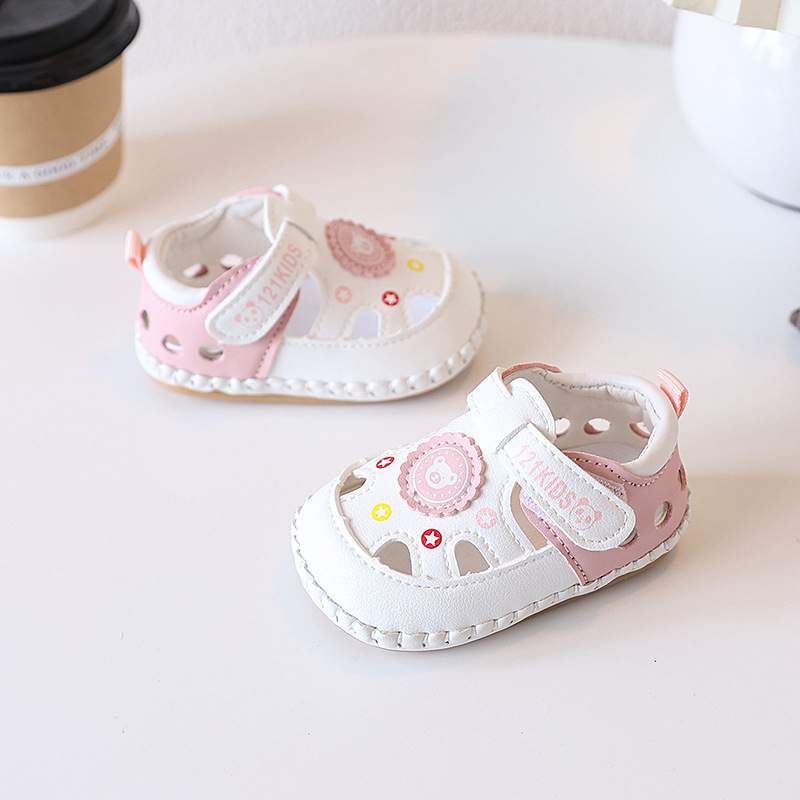 Summer 0-1 year old baby 6-12 month old baby walking shoes with soft rubber sole, anti slip hollow toe, no drop heel sandals