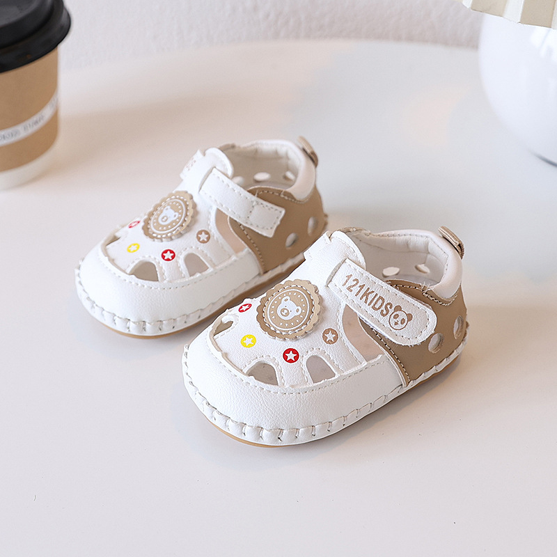 Summer 0-1 year old baby 6-12 month old baby walking shoes with soft rubber sole, anti slip hollow toe, no drop heel sandals