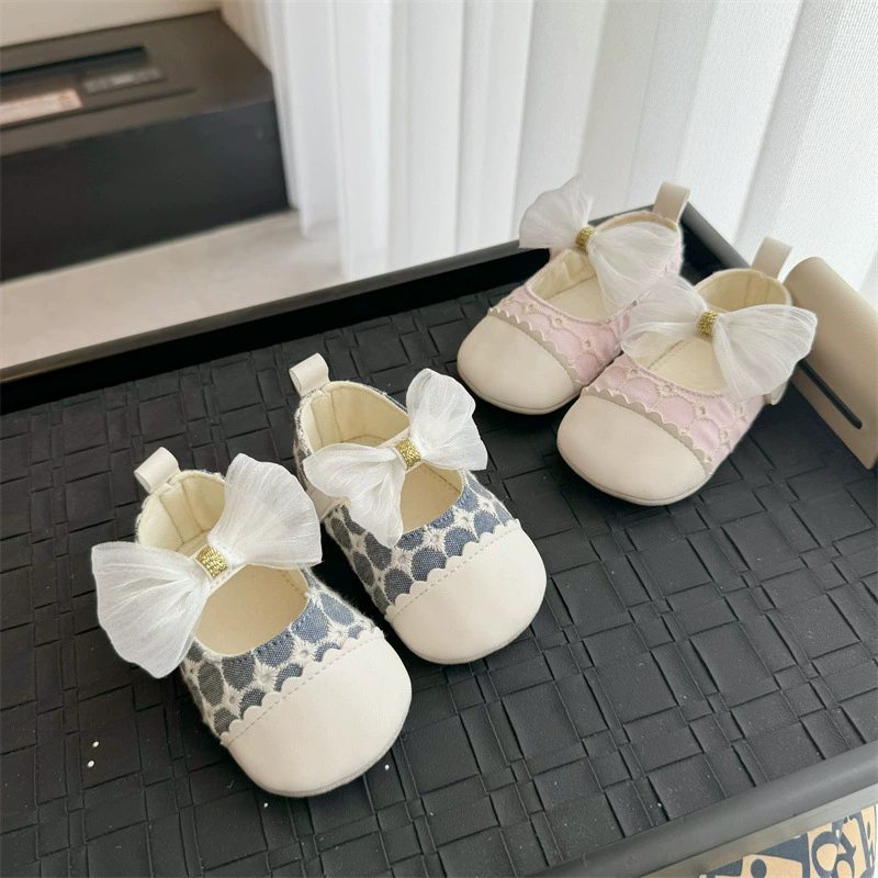 Cute Bowknot Baby Girls Mary Jane Flats Princess Shoes Cute Mesh Toddler Infant Dress Shoes Anti-slip Soft Sole Kids Crib Shoes