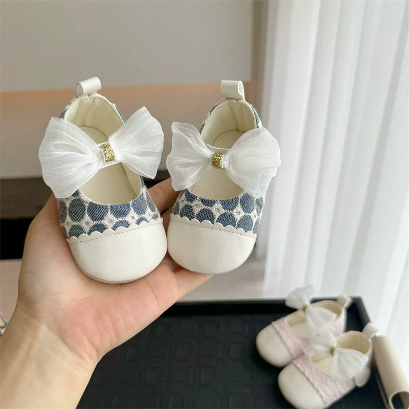 Cute Bowknot Baby Girls Mary Jane Flats Princess Shoes Cute Mesh Toddler Infant Dress Shoes Anti-slip Soft Sole Kids Crib Shoes