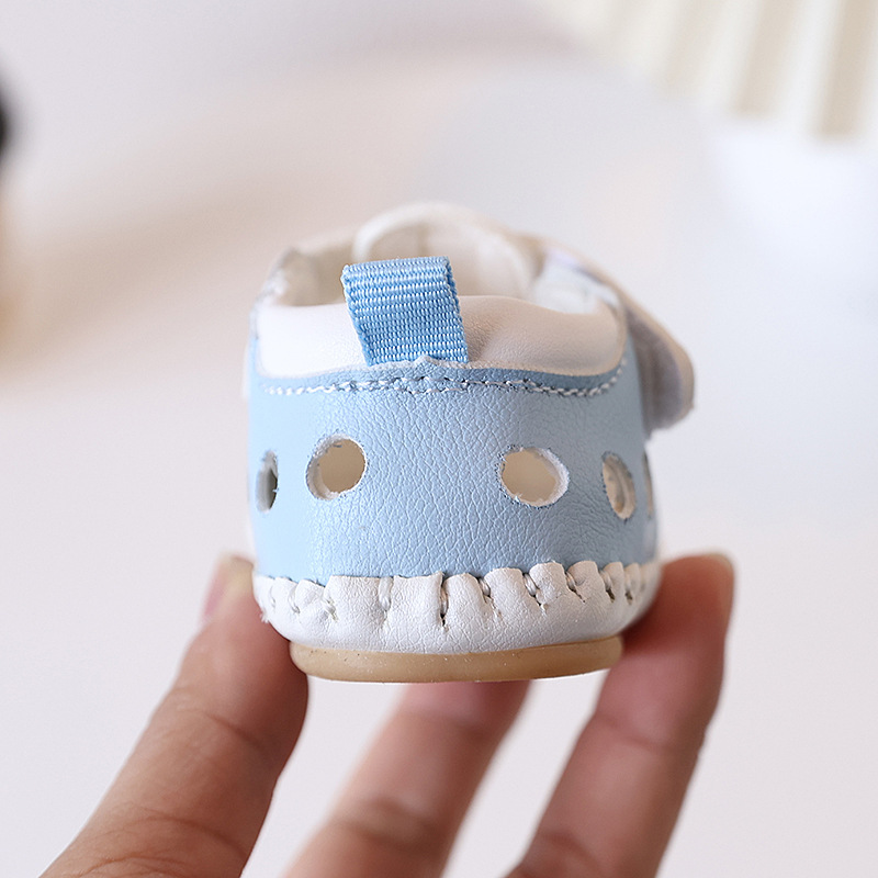 Summer 0-1 year old baby 6-12 month old baby walking shoes with soft rubber sole, anti slip hollow toe, no drop heel sandals