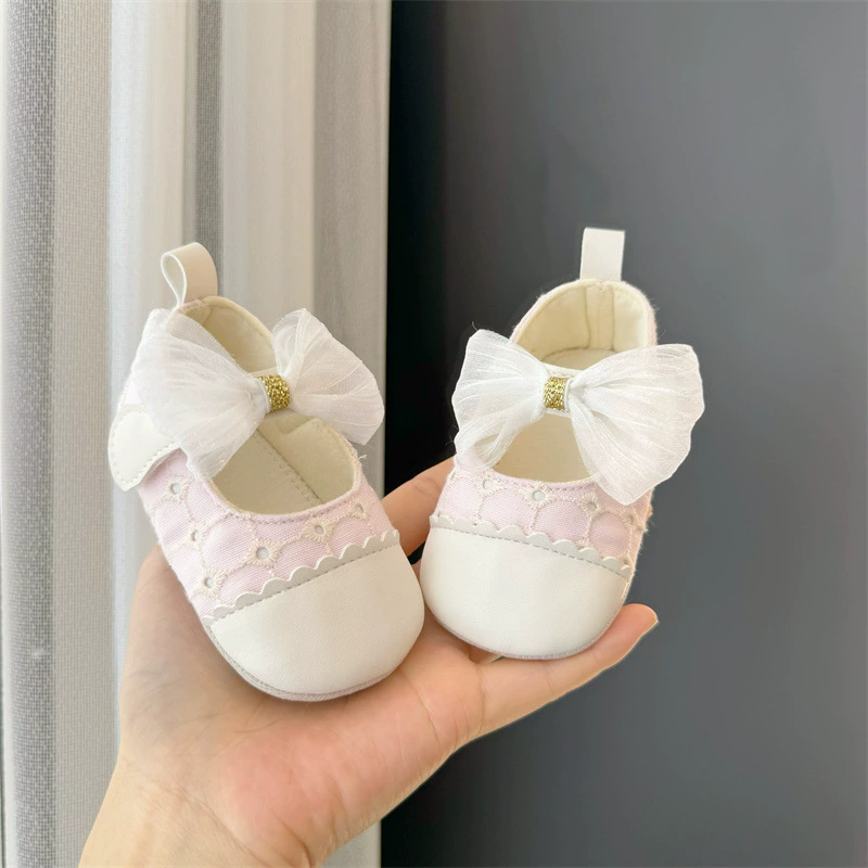 Cute Bowknot Baby Girls Mary Jane Flats Princess Shoes Cute Mesh Toddler Infant Dress Shoes Anti-slip Soft Sole Kids Crib Shoes
