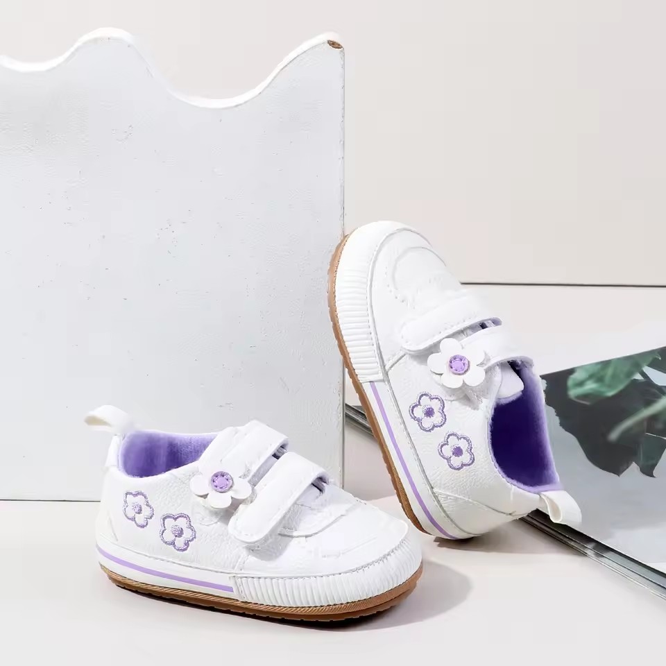 Spring and Autumn New Style Boys' and Girls' Baby Shoes Flower Pattern PU Casual Shoes 0-1 Years Old Learning Walkers Shoes