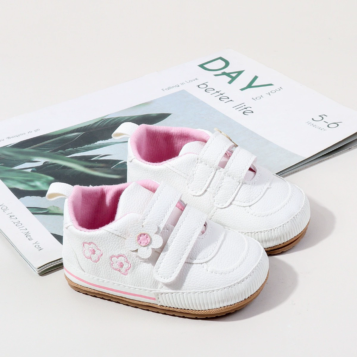 Spring and Autumn New Style Boys' and Girls' Baby Shoes Flower Pattern PU Casual Shoes 0-1 Years Old Learning Walkers Shoes