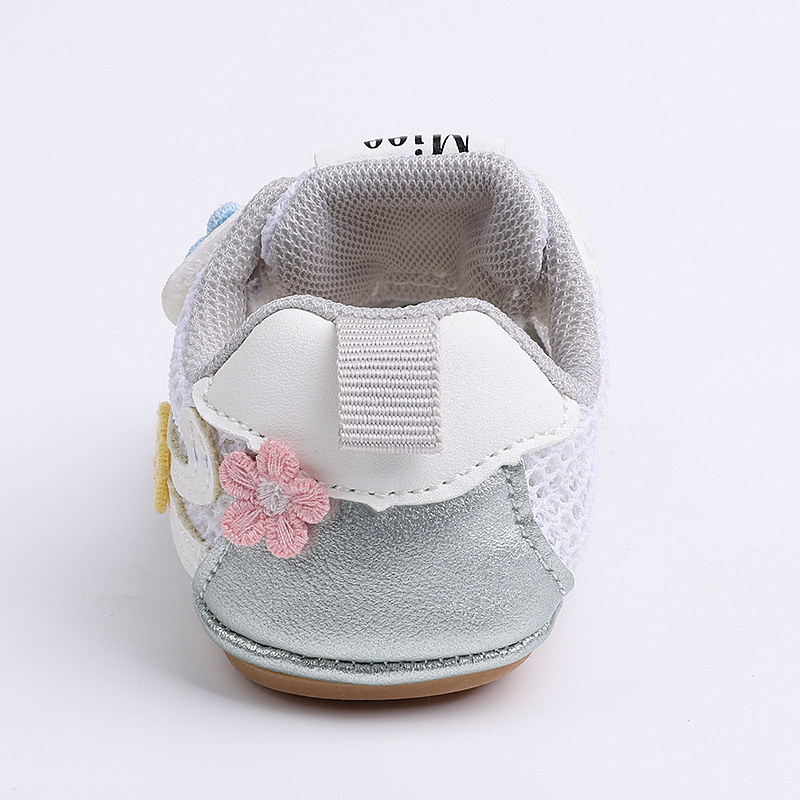 Spring and summer baby girls 0-12 months old, breathable and non slip mesh walking shoes with heels that do not fall off